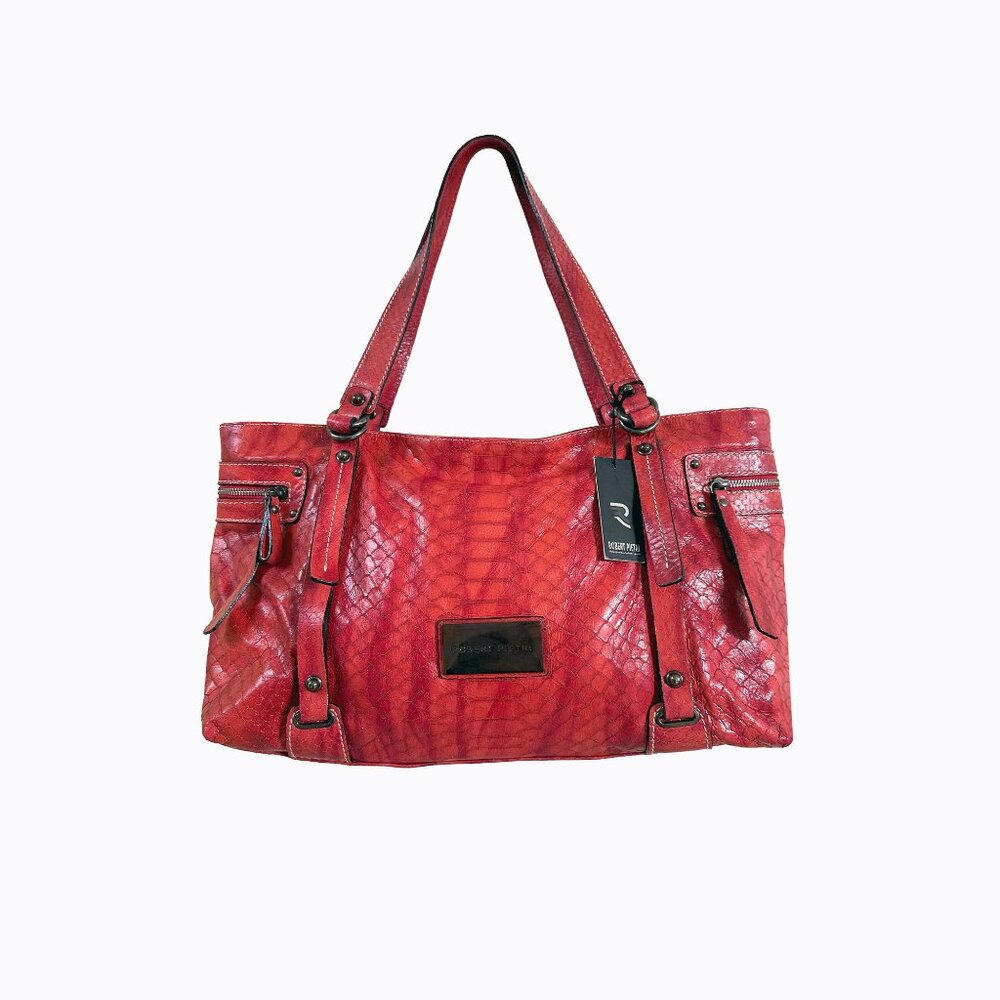Vtg Robert Pietri Red Leather Bag Genuine Spanish Snake Embossed 90s Y2K Mobwife